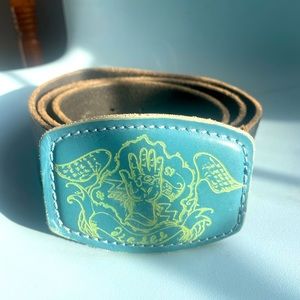Diesel leather belt blue leather buckle